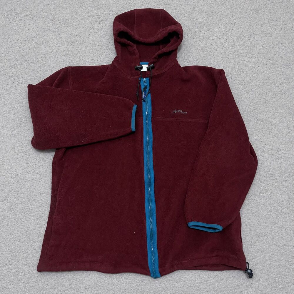 Vintage L.L.Bean Fleece Jacket Hooded Burgundy Teal Full Zip Outdoor Men’s M